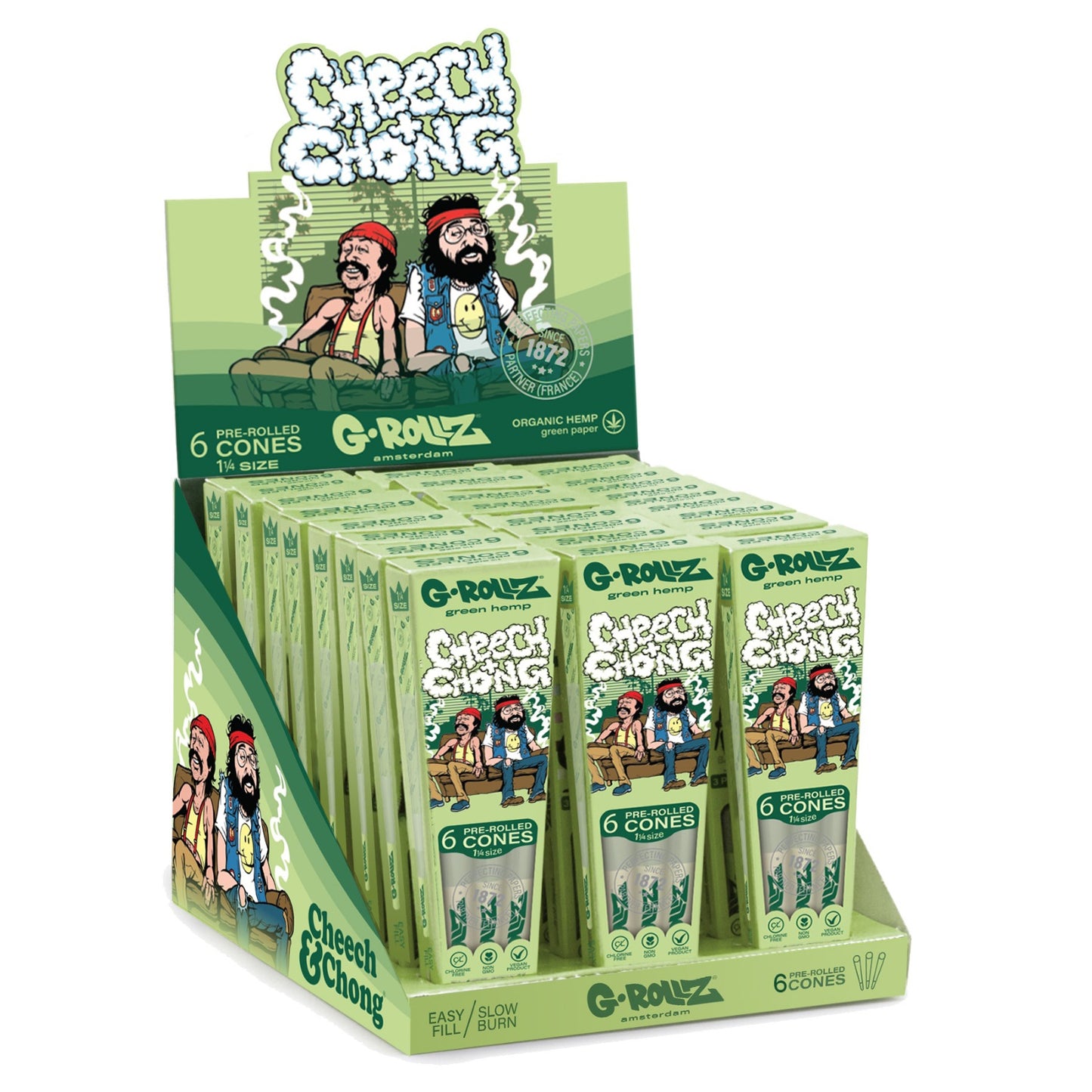 G-Rollz | Cheech & Chong(TM) 'Sofa' Organic Green Hemp - 6 '1¼' Cones (24 Packs Display)