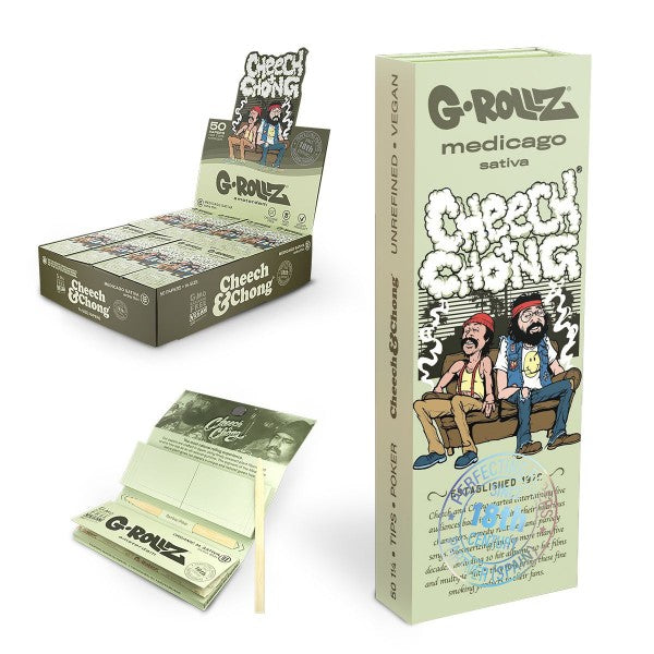 G-Rollz | Cheech & Chong(TM) 'Sofa' Medicago Sativa - 50 KS Slim Papers + Tips (24 Booklets Display)