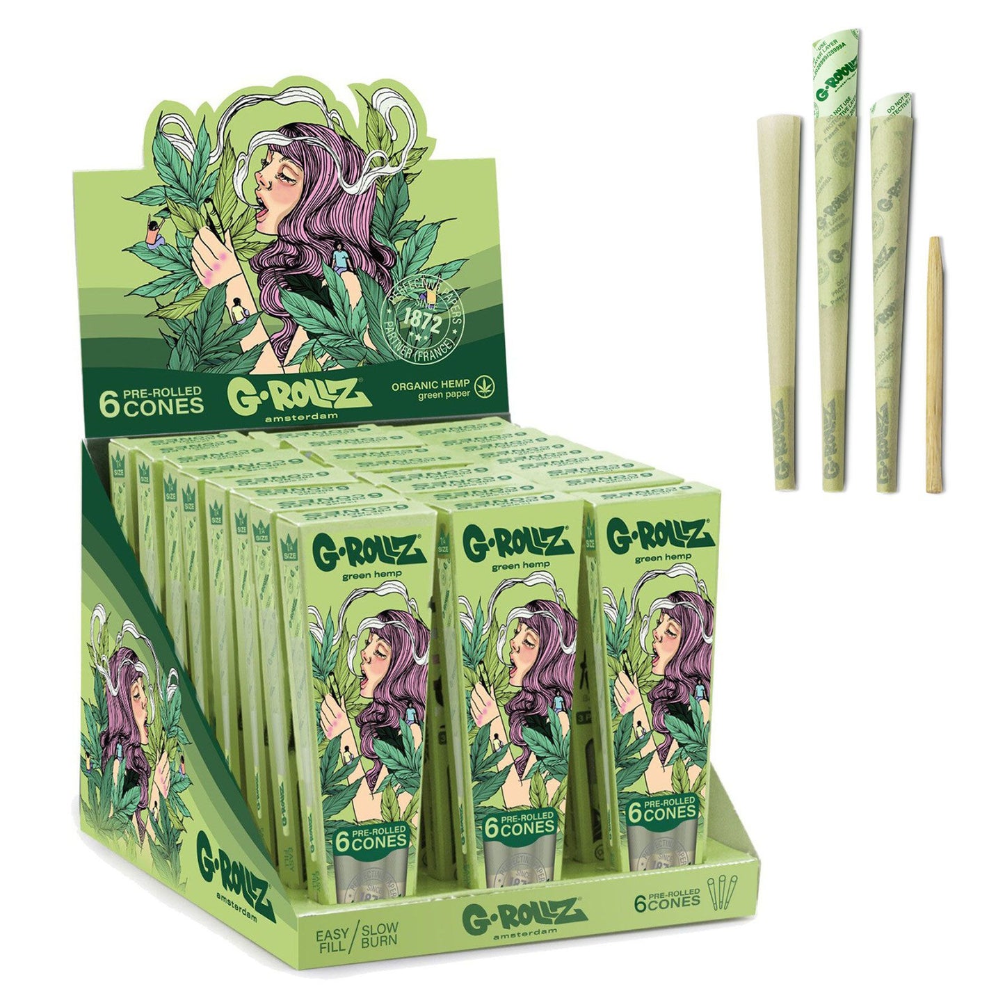 G-Rollz | Collector 'Colossal Dream' Organic Green Hemp - 6 '1¼' Cones (24 Packs Display)