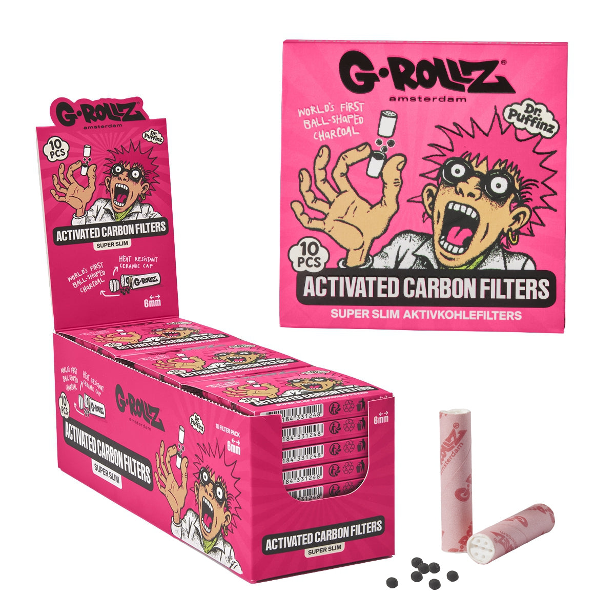 G-Rollz | Activated Carbon Filters - Ø6mm Pink - 10 Tips per Pack (24 Packs per Display)