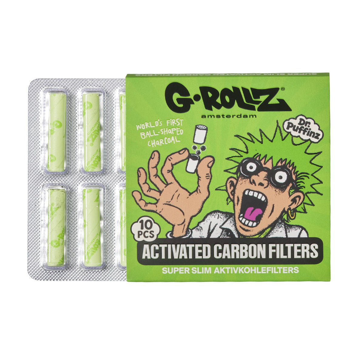 G-Rollz | Activated Carbon Filters - Ø6mm Green - 10 Tips per Pack (24 Packs per Display)