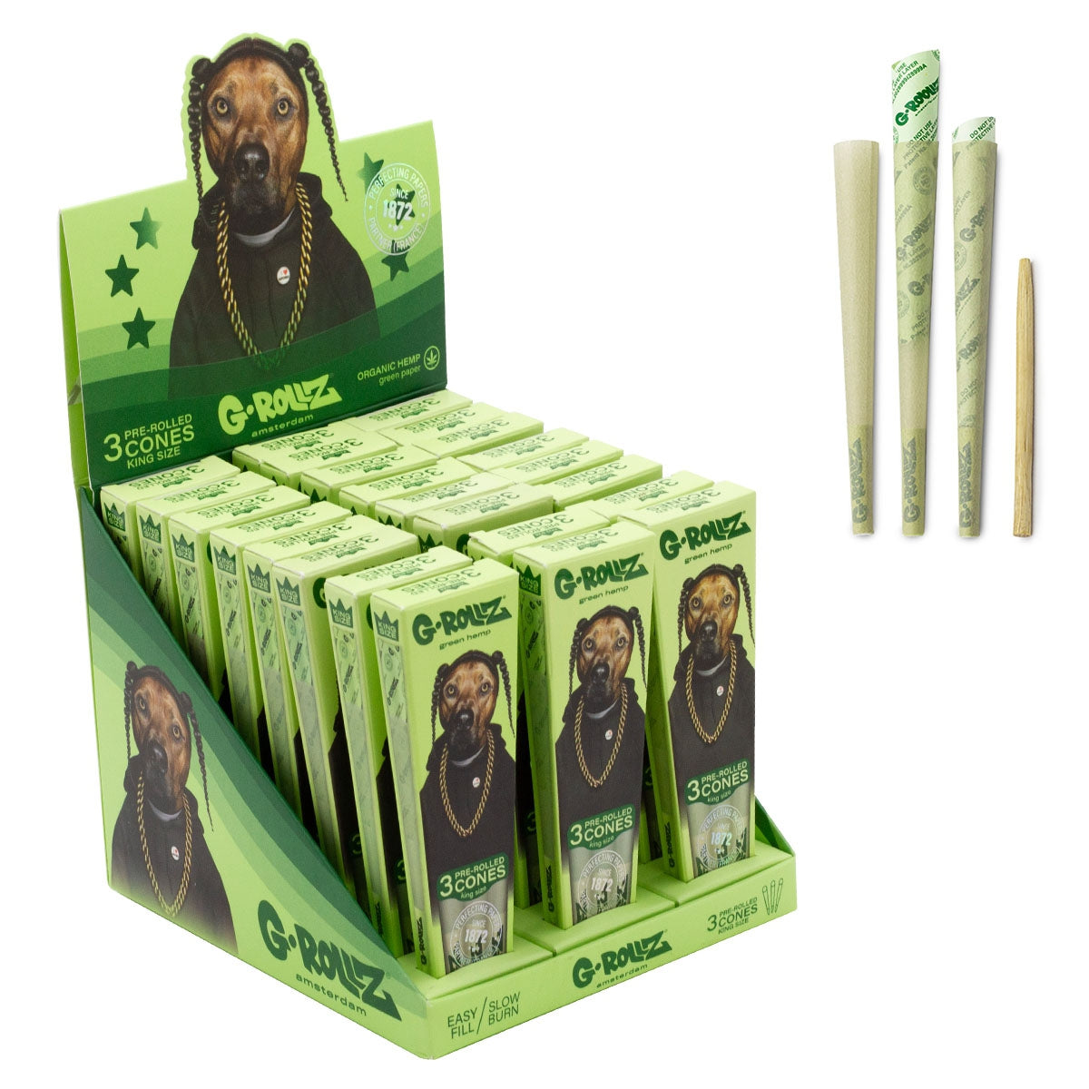 G-Rollz | Pets Rock 'Rap' Organic Green Hemp - 3 KS Cones (24 Packs Display)