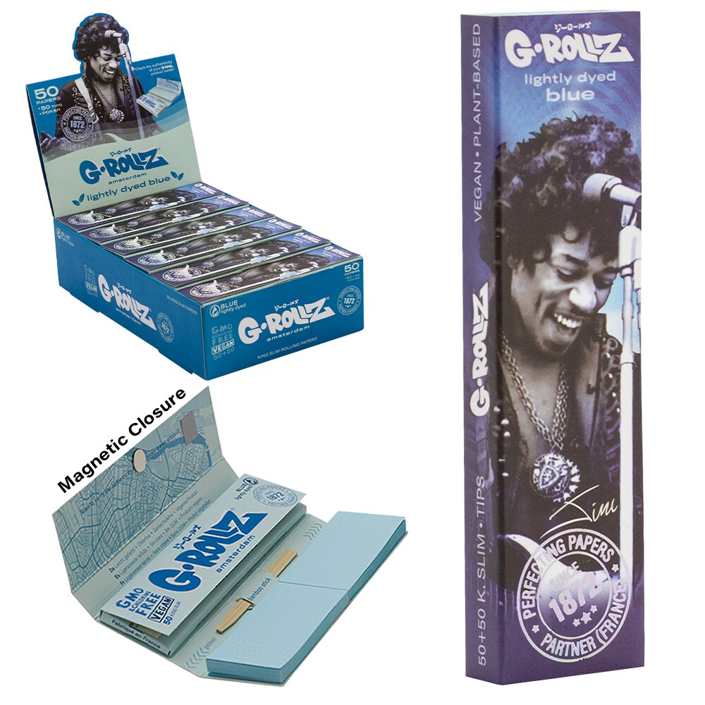G-Rollz | 'Blue Spark' Unbleached - 50 KS Slim Papers + Tips (24 Booklets Display)