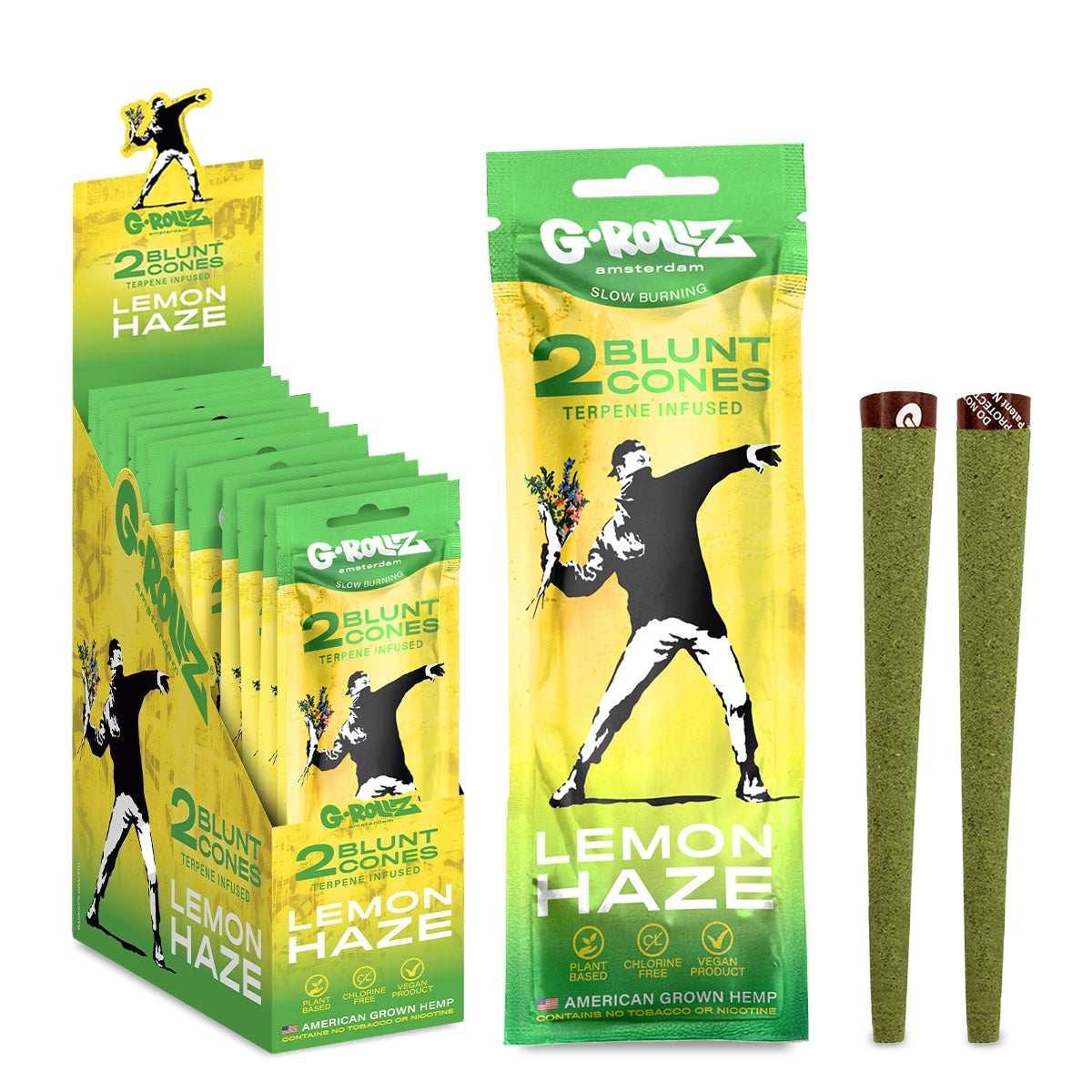 G-Rollz | Banksy's Graffiti - 2x 'Lemon Haze' Terpene-infused Cones (12 pack Display, 24 wraps)