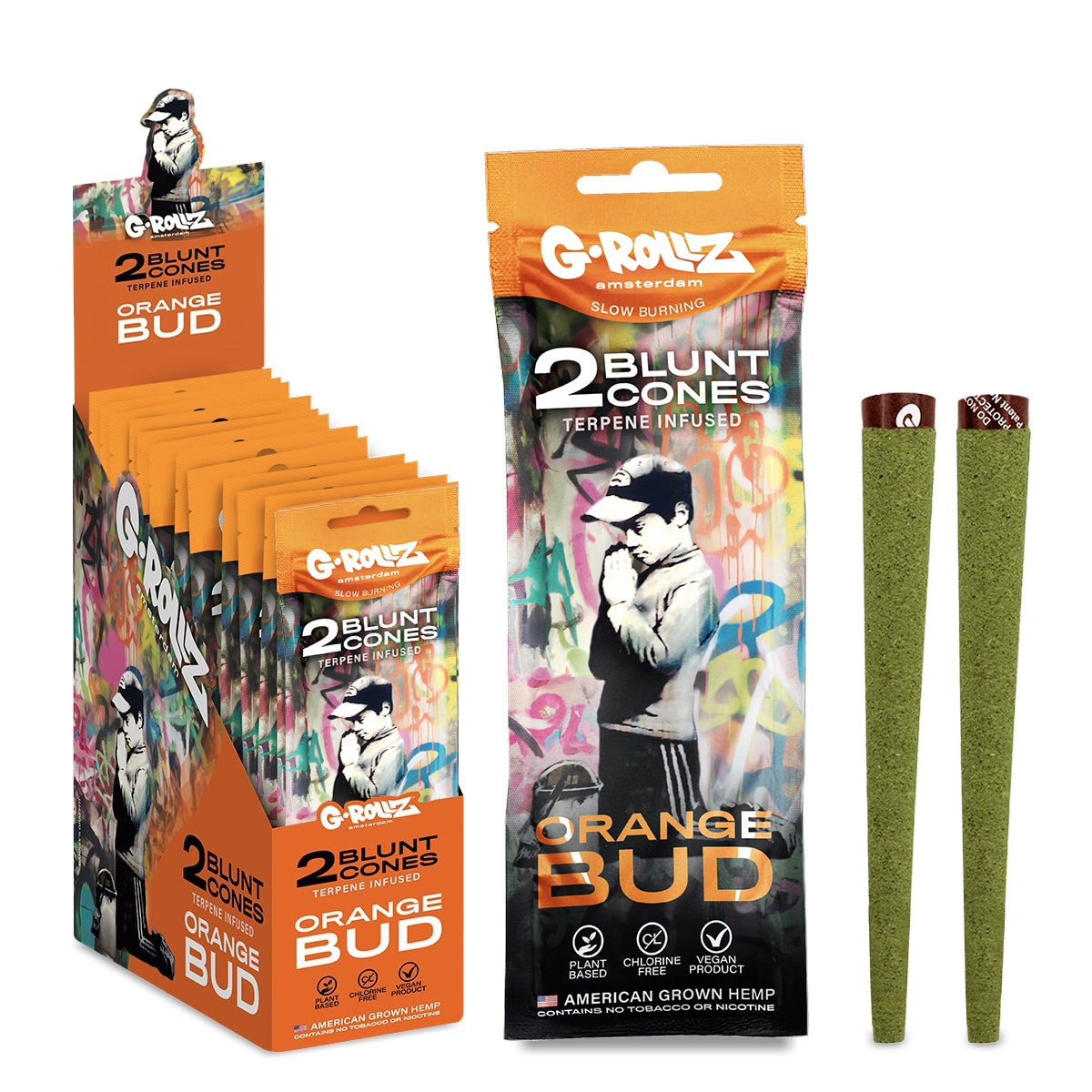G-Rollz | Banksy's Graffiti - 2x 'Orange Bud' Terpene-infused Cones (12 pack Display, 24 wraps)