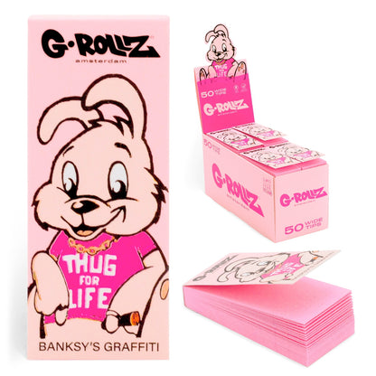 G-Rollz | Banksy's Graffiti 'Thug for Life' PINK Filter Tips 2,5 X 6cm 50 Tips Book 24/Display