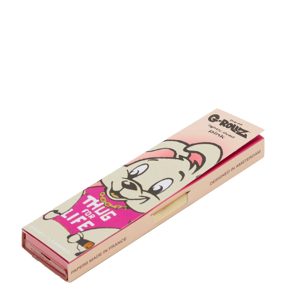 G-Rollz | Banksy's Graffiti 'Thug For Life' Pink - 50 KS Slim Papers + Tips (24 Booklets Display)