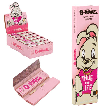 G-Rollz | Banksy's Graffiti 'Thug For Life' Pink - 50 KS Slim Papers + Tips (24 Booklets Display)