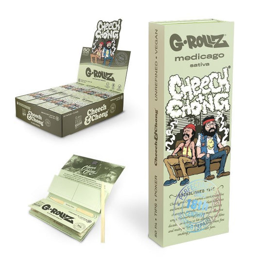 G-Rollz | Cheech & Chong(TM) 'Sofa' Medicago Sativa - 50 KS Slim Papers + Tips (24 Booklets Display)