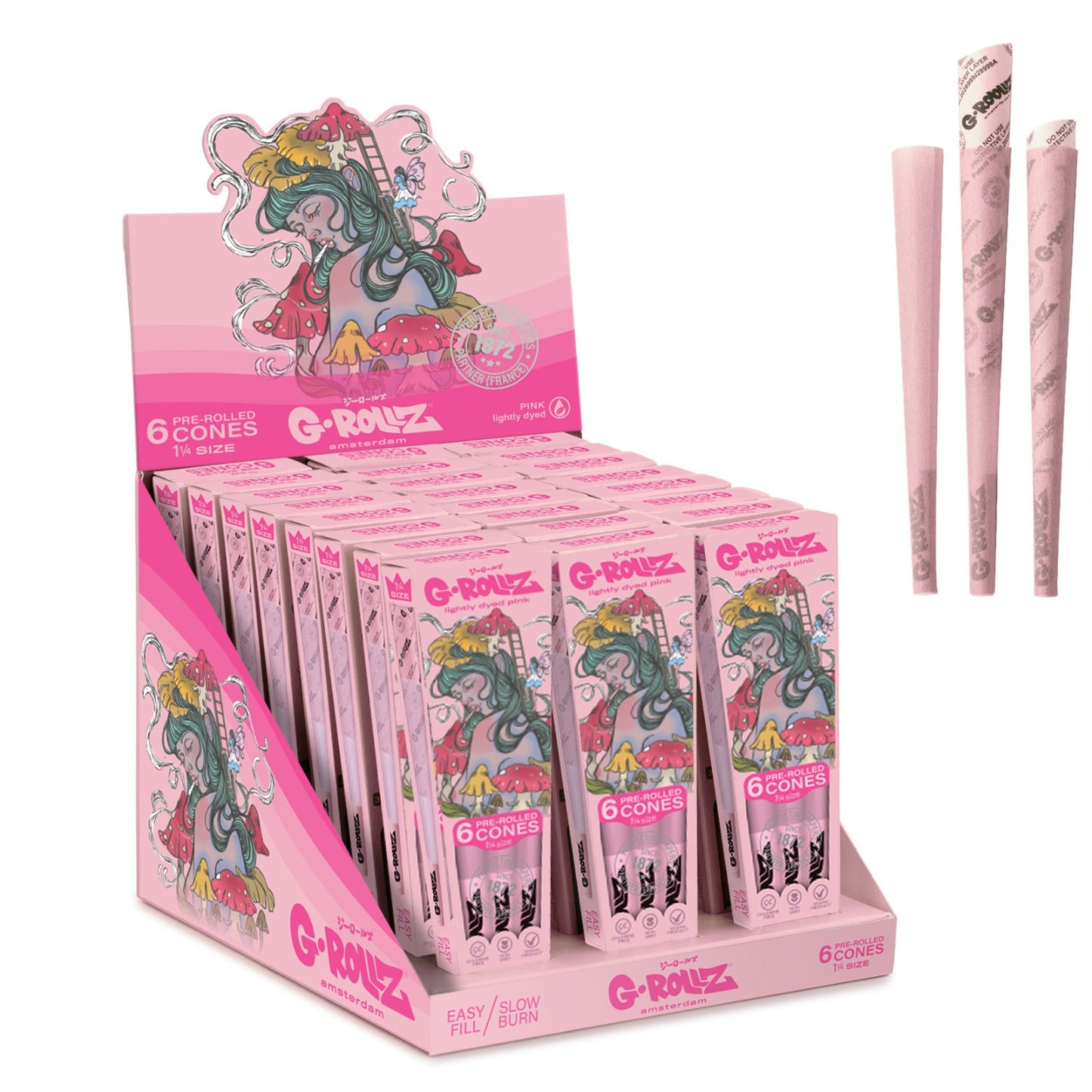 G-Rollz | Collector 'Shroomie' Pink - 6 '1¼' Cones (24 Packs Display)