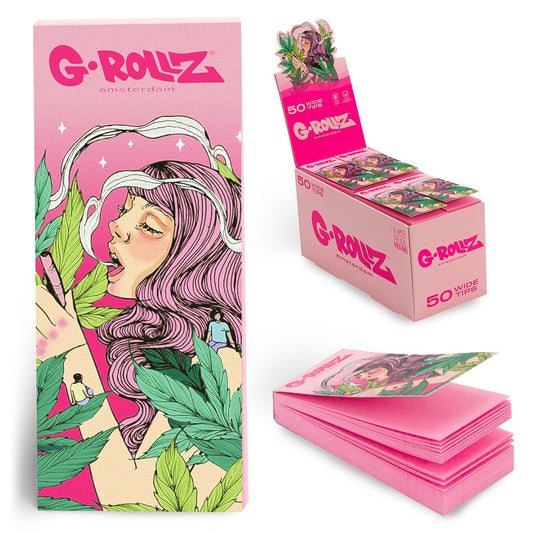 G-Rollz | Collector 'Mushroom Lady' PINK Filter Tips 2,5 X 6cm 50 Tips Book 24/Display