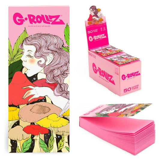 G-Rollz | Collector 'Mushroom Lick' Pink Filter Tips 2,5 X 6cm 50 Tips Book 24/Display