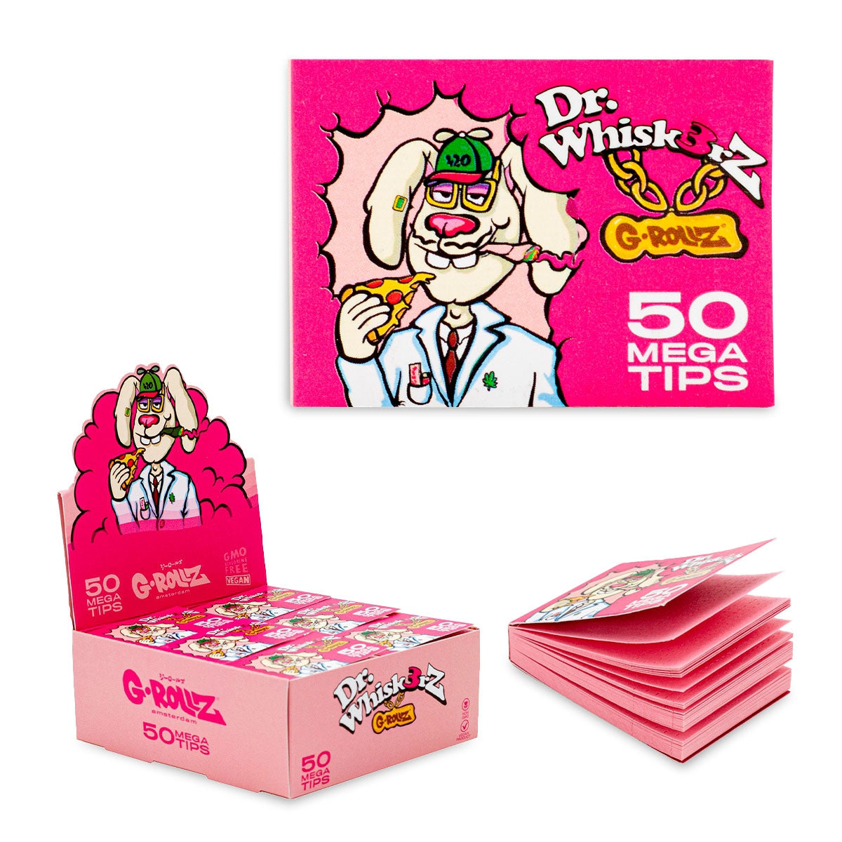 G-Rollz | "Dr. Whiskerz" Pink Mega Tips 4x5.5cm 50 Tips Booklet (24/Display)