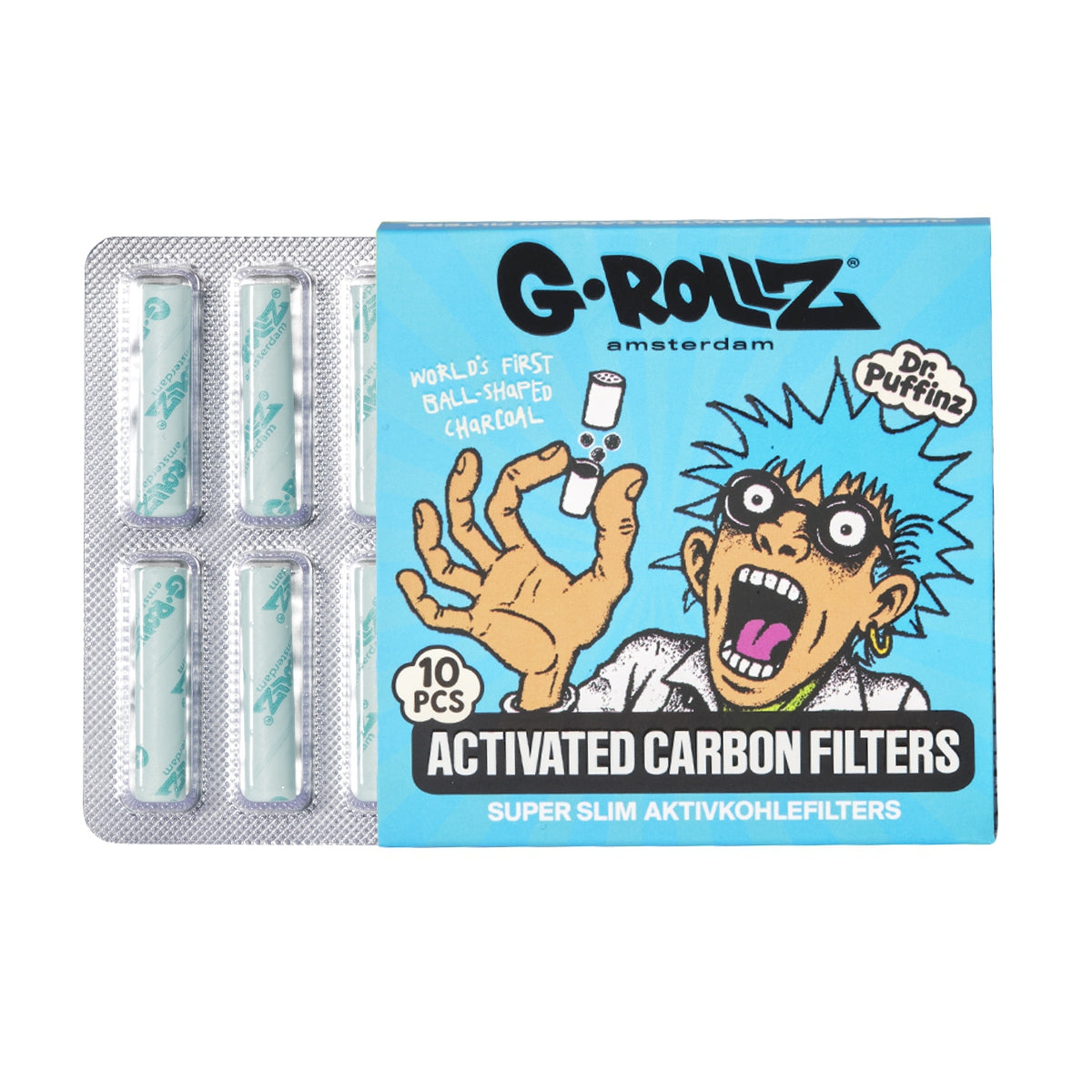 G-Rollz | Activated Carbon Filters - Ø6mm Blue - 10 Tips per Pack (24 Packs per Display)