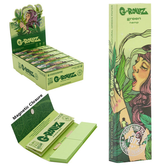 G-Rollz | Collector 'Mushroom Lady' Organic Green Hemp - 50 KS Slim Papers + Tips (24 Booklets Display)