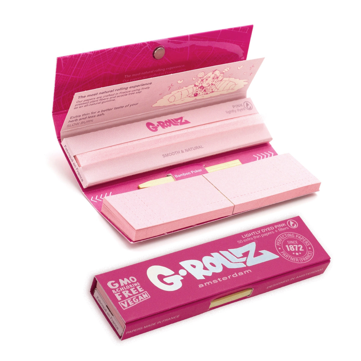 G-Rollz | Lightly Dyed Pink - 50 KS Slim Papers + Tips (21 Booklets Display)