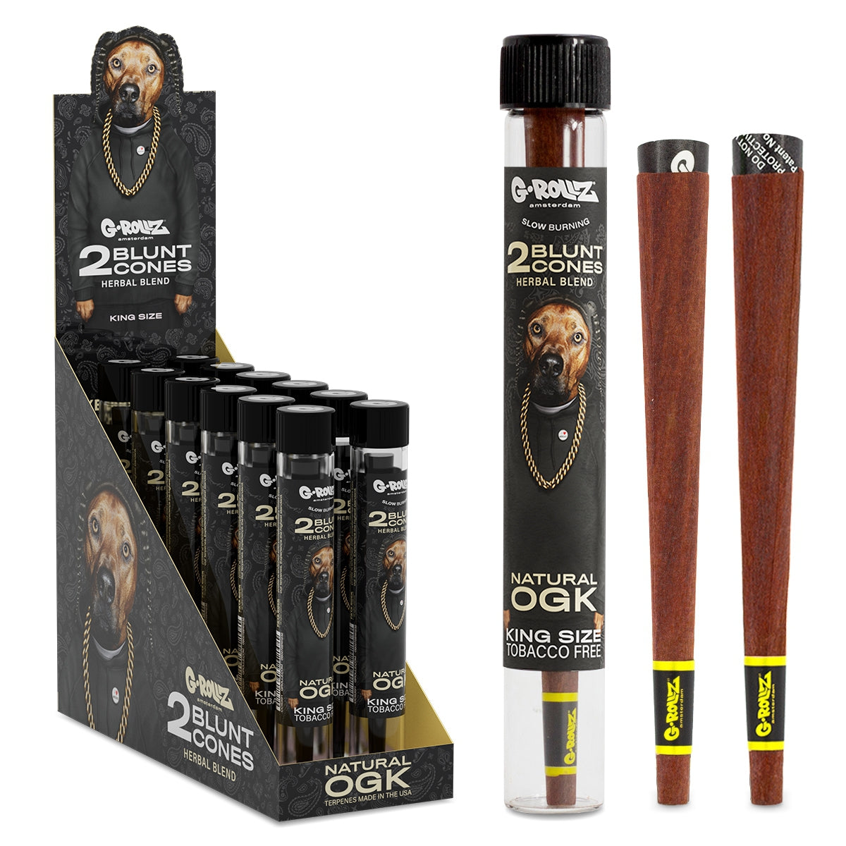 G-Rollz | 'The Dog' Terpene Infused Cones 'Natural OGK' (12 Pack Display, 24 Cones)