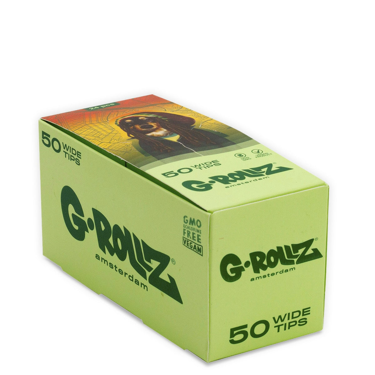 G-Rollz | Pets Rock 'Reggae' Green Filter Tips 2,5 X 6cm 50 Tips Book 24/Display