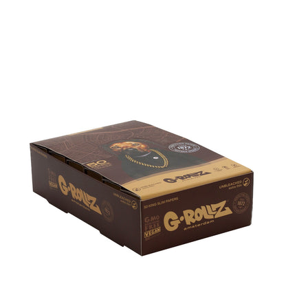 G-Rollz | Pets Rock 'Rap' Unbleached - 50 KS Slim Papers + Tips (24 Booklets Display)