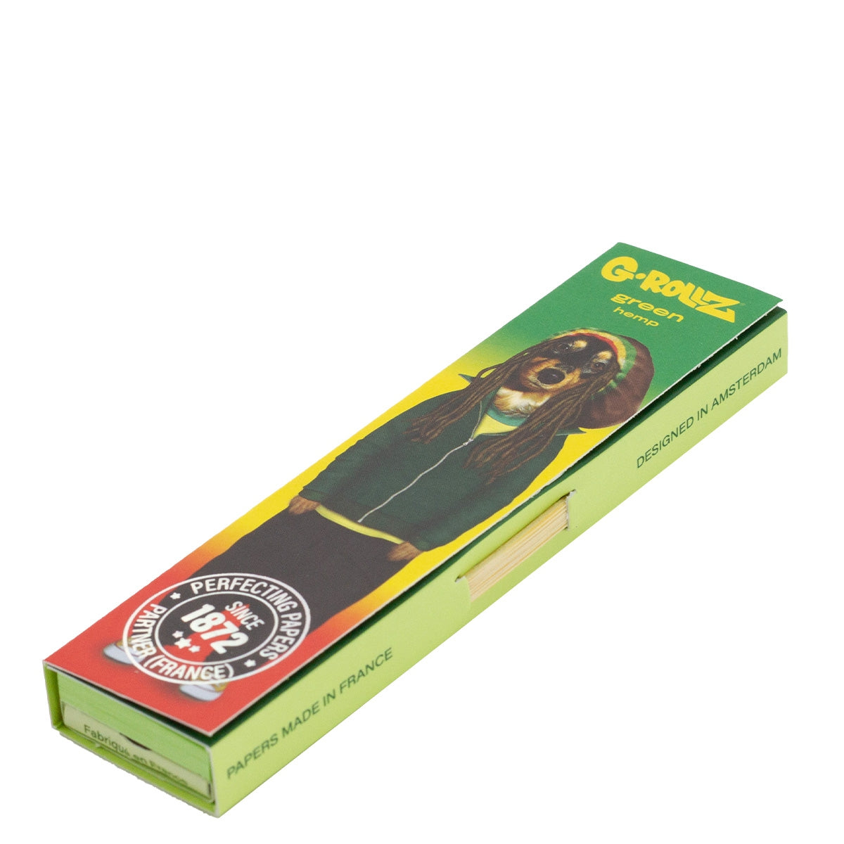 G-Rollz | Pets Rock 'Reggae' Green Hemp - 50 KS Slim Papers + Tips (24 Booklets Display)