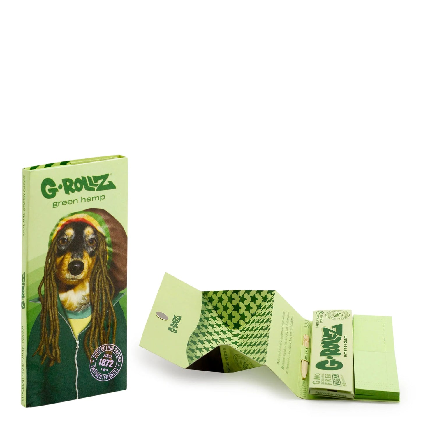 G-Rollz | 'Reggae Rap' - Organic Green Hemp - 50 KS Slim Papers + Tips & Tray (16 Booklets Display)