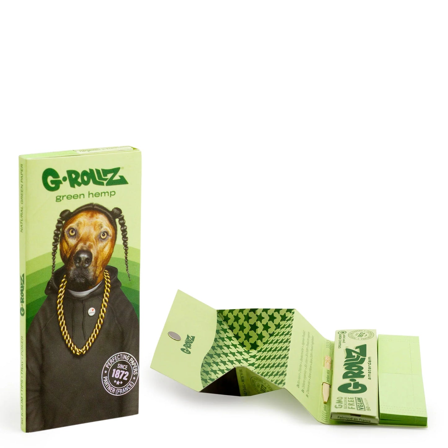 G-Rollz | 'Reggae Rap' - Organic Green Hemp - 50 KS Slim Papers + Tips & Tray (16 Booklets Display)