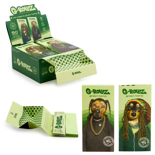 G-Rollz | 'Reggae Rap' - Organic Green Hemp - 50 KS Slim Papers + Tips & Tray (16 Booklets Display)