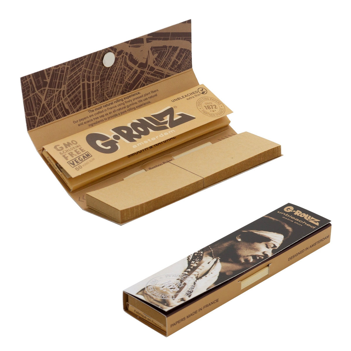 G-Rollz | 'Serenade' Unbleached - 50 KS Slim Papers + Tips (24 Booklets Display)